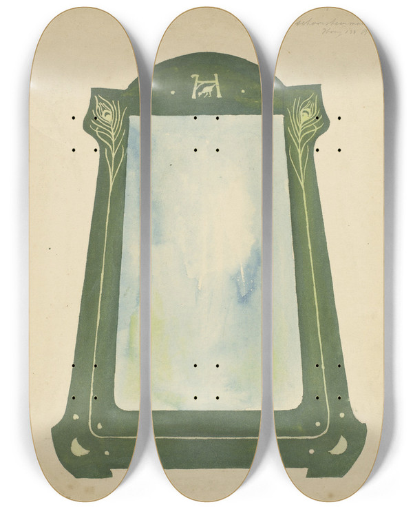 Triptych art skateboard deck of Gust Van De Wall Pern Ontwerp Voor Een Spiegel by Gust van de Wall Pern (1877-1911)