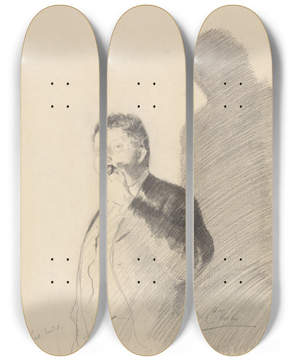 Triptych art skateboard deck of Christian Krohg Axel Ender by Christian Krohg (1852-1925)