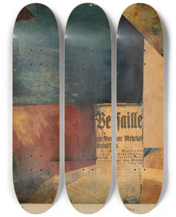 Triptych art skateboard deck of Kurt Schwitters Mz 170 Leere Im Raum by Kurt Schwitters (1887-1948)