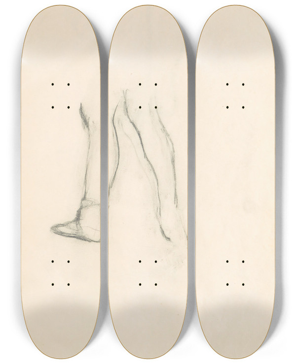 Triptych art skateboard deck of Edgar Degas Figure Studies 15 by Edgar Degas (1834-1917)