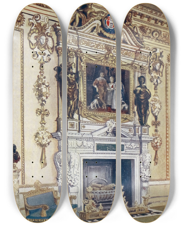 Triptych art skateboard deck of Edwin Foley Chimneypiece In The Double Cube Room Wilton House by Edwin Foley (1859-1912)