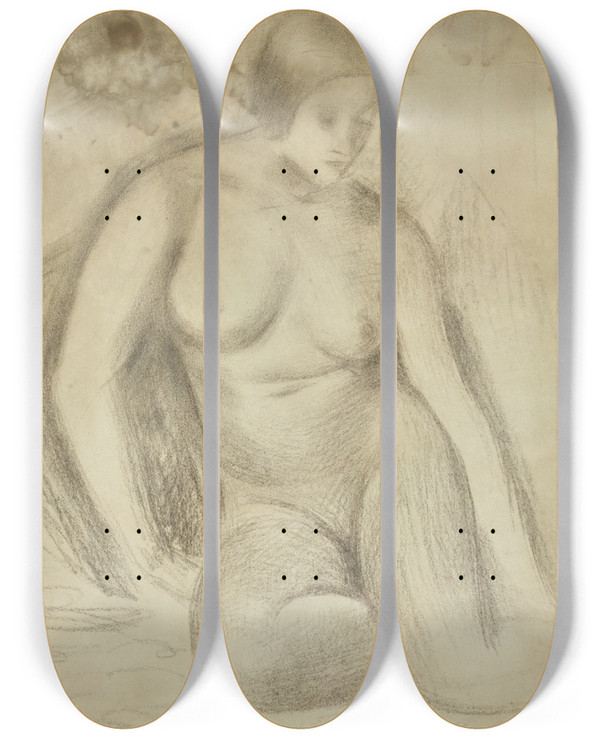 Triptych art skateboard deck of Mark Gertler Nude Study by Mark Gertler (1891-1939)