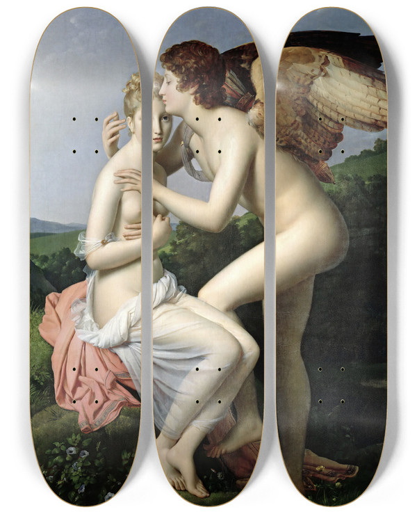 Triptych art skateboard deck of Franois Grard Cupid And Psyche by Francois Gerard (1770-1837)