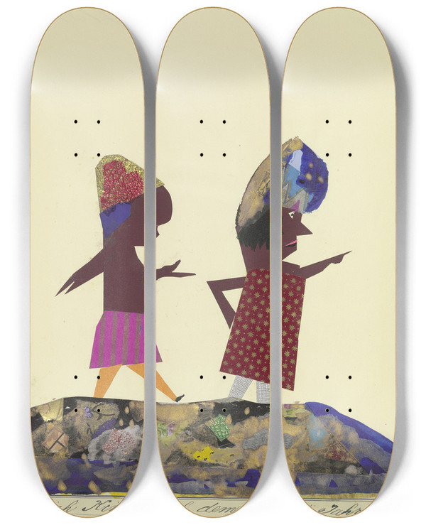 Triptych art skateboard deck of John Elsas Sieh Kind by John Elsas (1851-1935)
