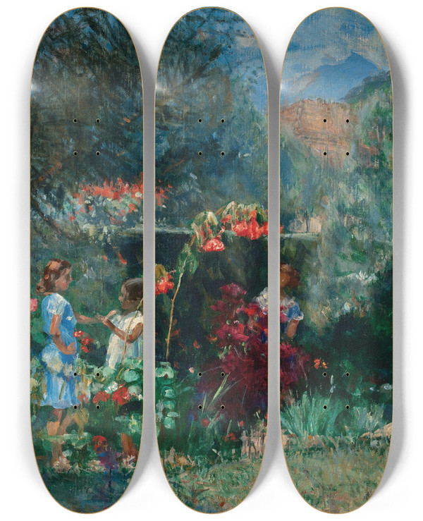 Triptych art skateboard deck of Eliseu Visconti Trs Meninas No Jardim by Eliseu Visconti (1866-1944)