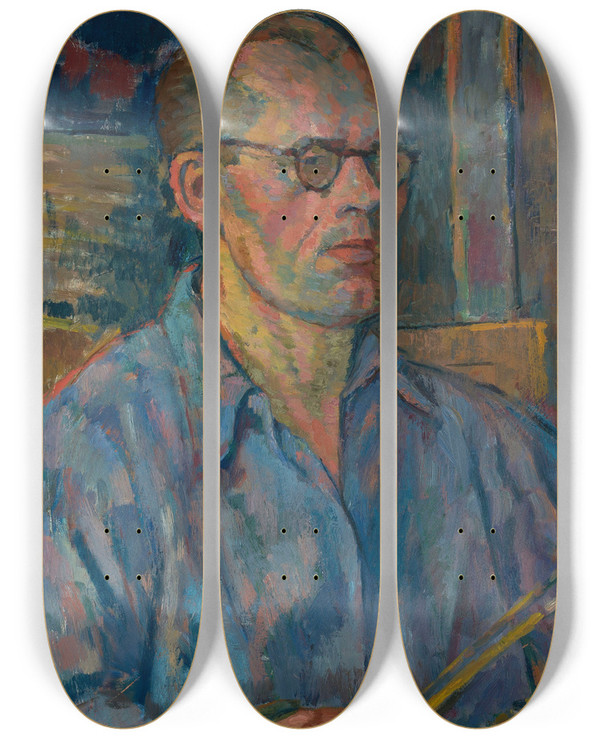Triptych art skateboard deck of Wacaw Wsowicz Autoportret Niebieski by Waclaw Wasowicz (1891-1942)