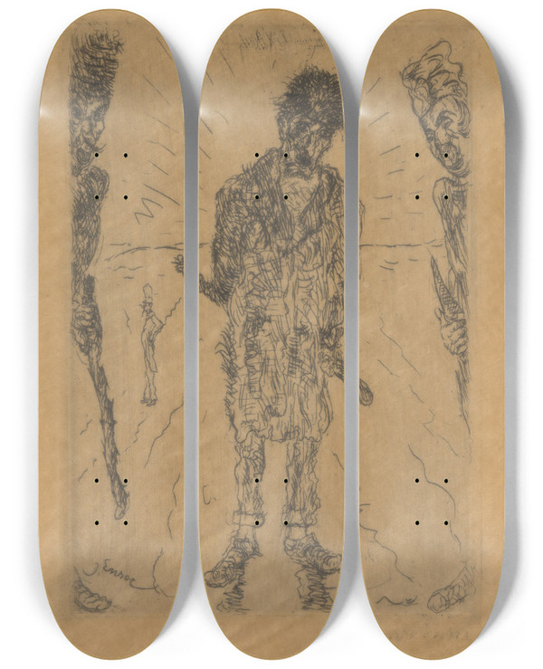 Triptych art skateboard deck of James Ensor De Vechtersbazen by James Ensor (1860-1949)