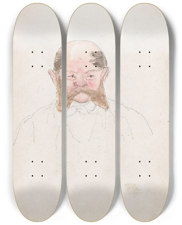 Triptych art skateboard deck of Adolph Tidemand Male Portrait_2 by Adolph Tidemand (1814-1876)