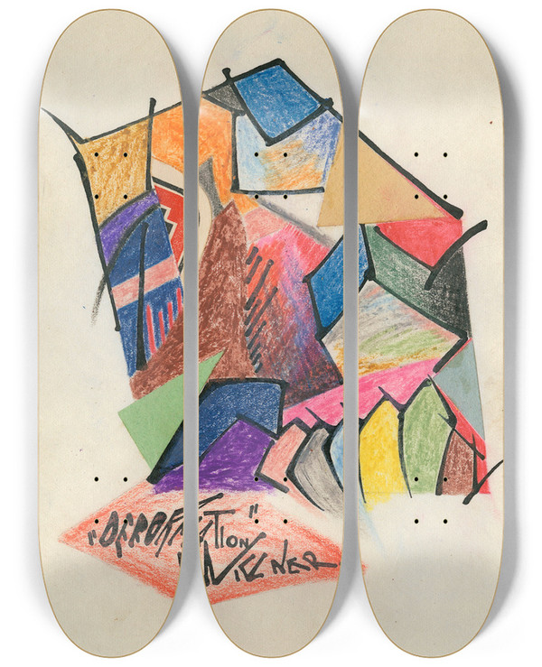 Triptych art skateboard deck of Karl Wiener Deformation Iii by Karl Wiener (1901-1949)