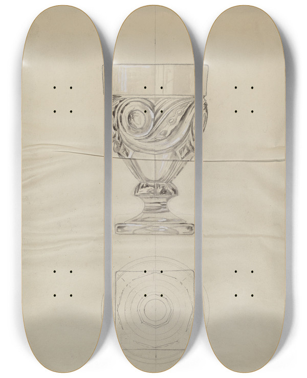 Triptych art skateboard deck of Albert Eyth Lidded Compote by Albert Eyth (20-)
