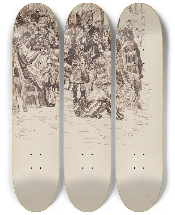 Triptych art skateboard deck of James Ensor Cafconcert In Munich by James Ensor (1860-1949)