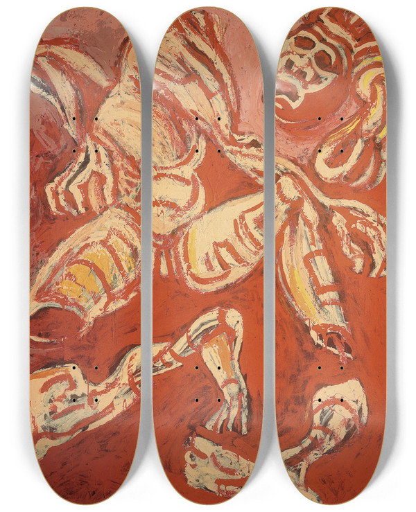 Triptych art skateboard deck of Jos Clemente Orozco The Dismembered Man From The Los Teules Series by Jose Clemente Orozco (1883-1949)