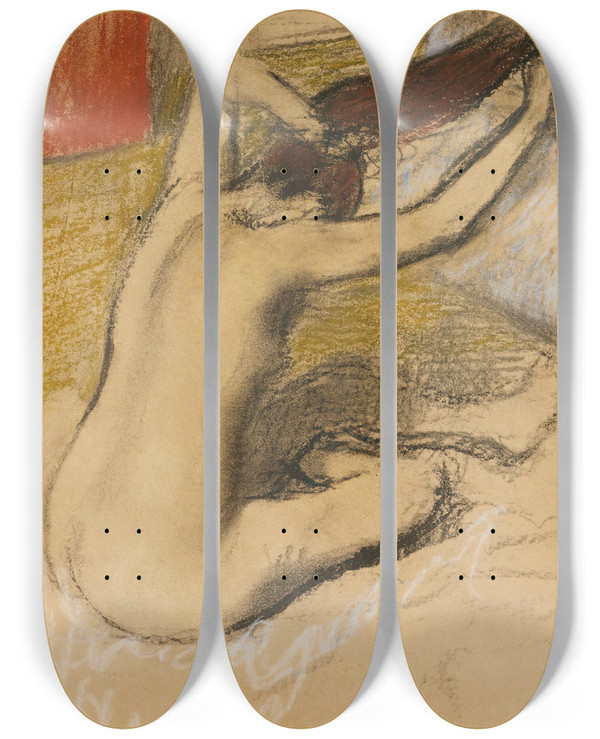 Triptych art skateboard deck of Edgar Degas Femme Se Peignant by Edgar Degas (1834-1917)