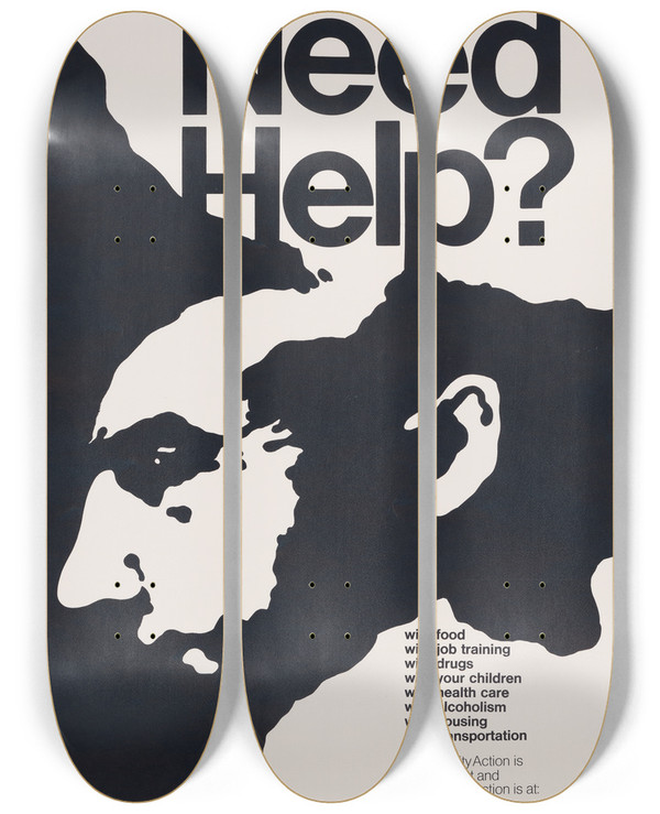 Triptych art skateboard deck of Michael David Brown Need Help Community Action Is Where Its At by Michael David Brown (1940)