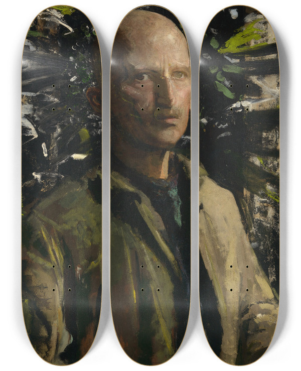 Triptych art skateboard deck of Abbott Handerson Thayer Selfportrait by Abbott Handerson Thayer (1849-1921)