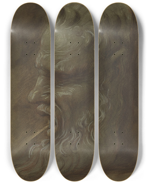 Triptych art skateboard deck of Alphonse Legros Study Of A Mask by Alphonse Legros (1837-1911)