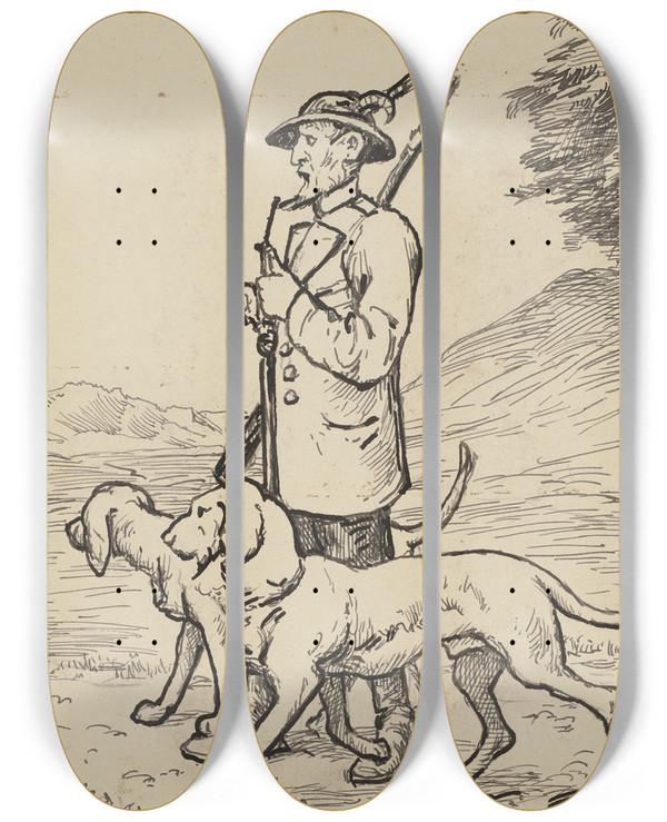 Triptych art skateboard deck of Hans Thoma Jger by Hans Thoma (1839-1924)