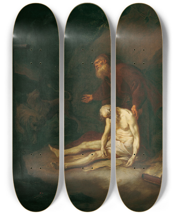 Triptych art skateboard deck of Martin Johann Schmidt Die Heiligen Eremiten Antonius Und Paulus by Martin Johann Schmidt (1718-1801)