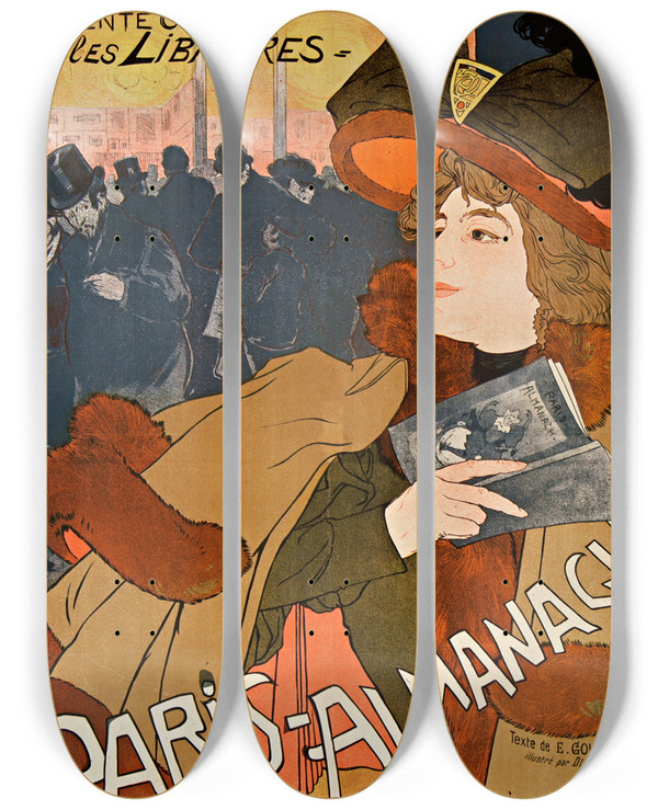 Triptych art skateboard deck of Georges De Feure Paris Amanach by Georges de Feure (1868-1943)