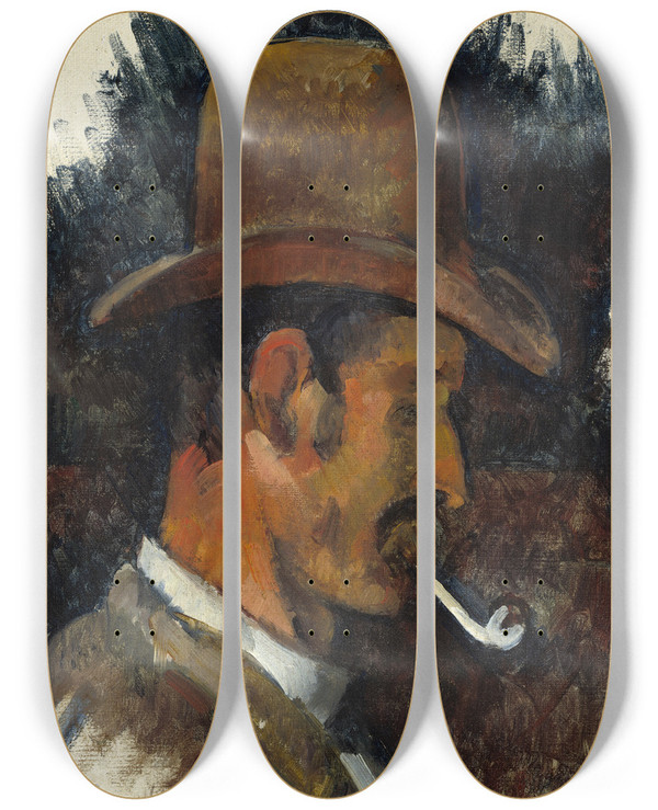 Triptych art skateboard deck of Paul Czanne Man With Pipe by Paul Cezanne (1839-1906)
