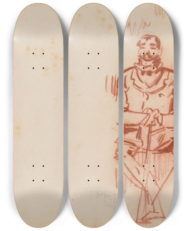 Triptych art skateboard deck of James Ensor Seated Man by James Ensor (1860-1949)