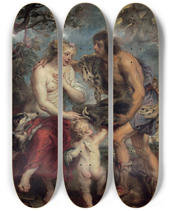 Triptych art skateboard deck of Peter Paul Rubens Meleager And Atalante by Peter Paul Rubens (1577-1640)