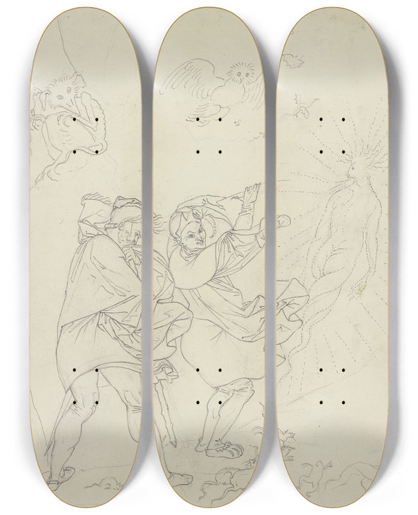 Triptych art skateboard deck of Peter Von Cornelius Der Gang Nach Dem Brocken by Peter Von Cornelius (1784-1867)