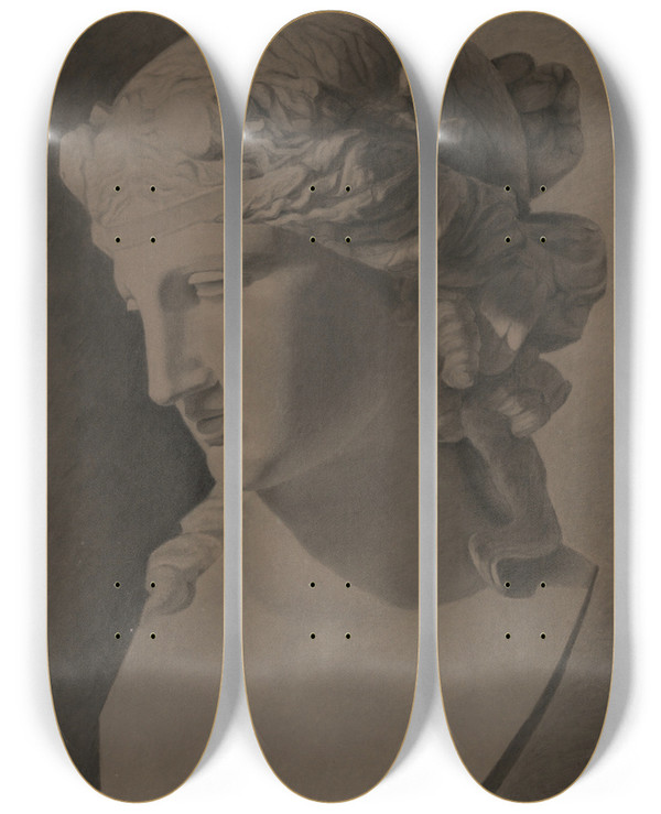 Triptych art skateboard deck of Augustus Saintgaudens Copy From Classical Sculpturehead by Augustus Saint-Gaudens (1848-1907)