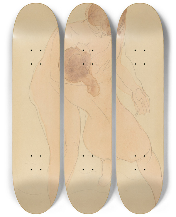 Triptych art skateboard deck of Auguste Rodin Two Figures_1 by Auguste Rodin (1840-1917)