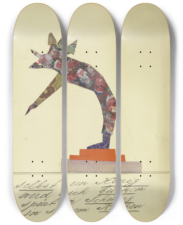 Triptych art skateboard deck of John Elsas Selbst Ein Knig Wird Sich Bcken by John Elsas (1851-1935)