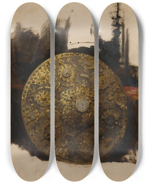 Triptych art skateboard deck of Stanisaw Von Chlebowski Study Of An Oriental Shield by Stanislaw Chlebowski (1835-1884)