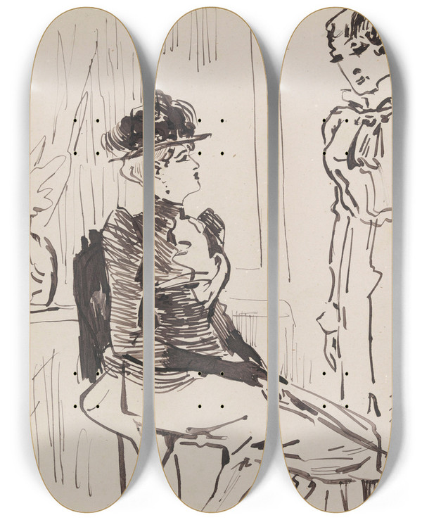 Triptych art skateboard deck of James Ensor Two Women by James Ensor (1860-1949)