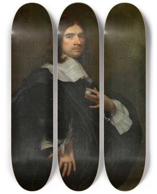 Triptych art skateboard deck of Adriaen Hanneman Portrait Of A Man_2 by Adriaen Hanneman (1601-1671)