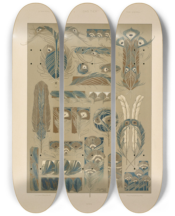 Triptych art skateboard deck of Anton Seder Das Thier In Der Decorativen Kunst Pl30 by Anton Seder (1850-1916)