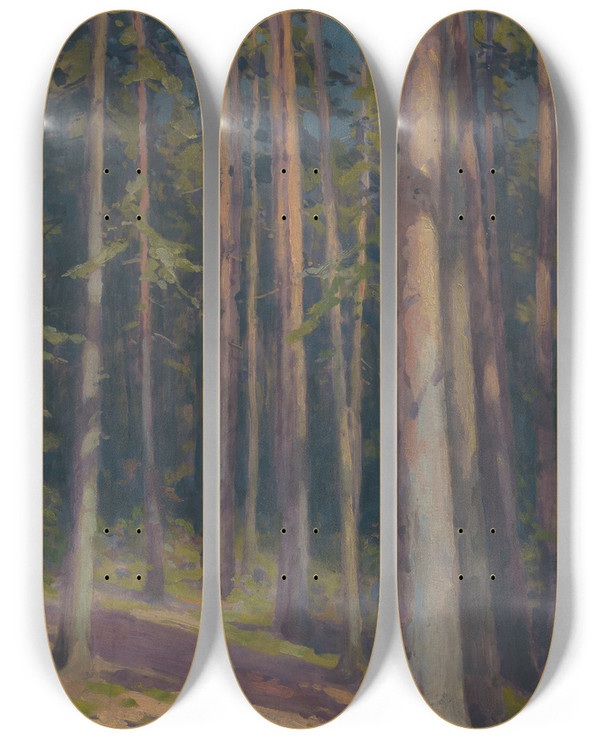 Triptych art skateboard deck of Udovt Ordk Fir Forest by udovt ordk (1865-1937)