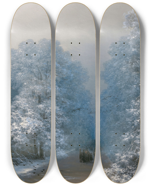 Triptych art skateboard deck of Ivan Konstantinovich Aivazovsky Winter Landscape by Ivan Konstantinovich Aivazovsky (1817-1900)