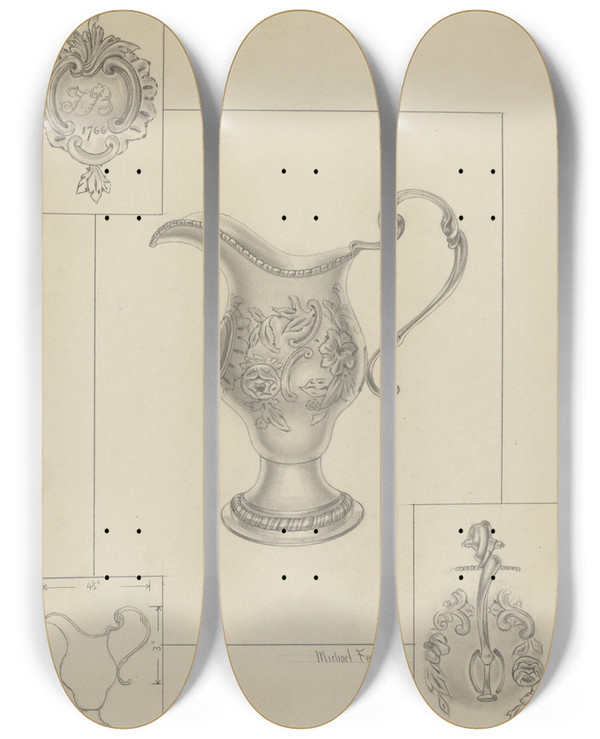 Triptych art skateboard deck of Michael Fenga Silver Creamer by Michael Fenga (20-)