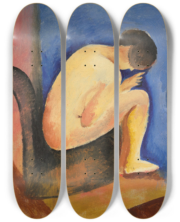 Triptych art skateboard deck of Mose Kisling Nu Assis by Moise Kisling (1891-1953)