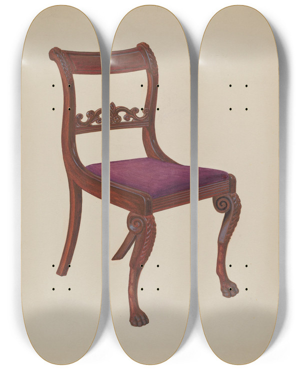 Triptych art skateboard deck of Arthur Johnson Chair by Arthur Johnson