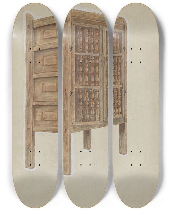 Triptych art skateboard deck of Eliseo Rodriguez Trostero by Eliseo Rodriguez