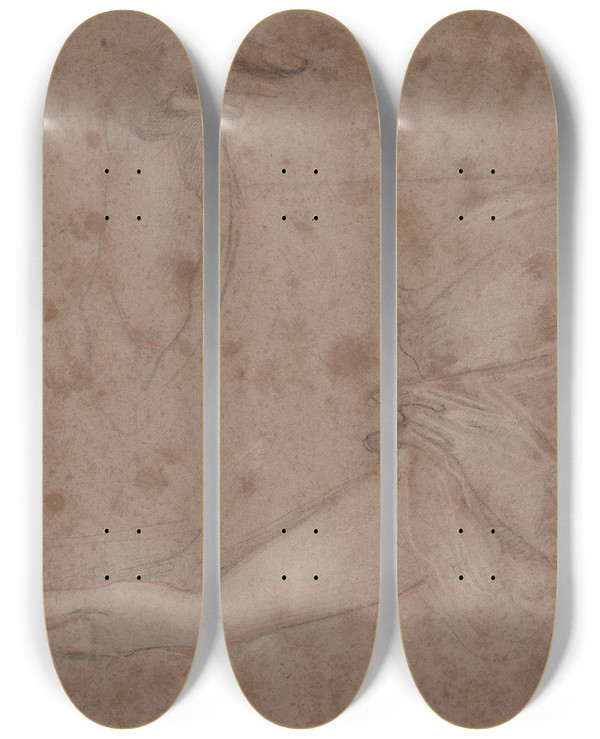 Triptych art skateboard deck of Sir Peter Lely Drawings Of Hands_1 by Sir Peter Lely (1618-1680)