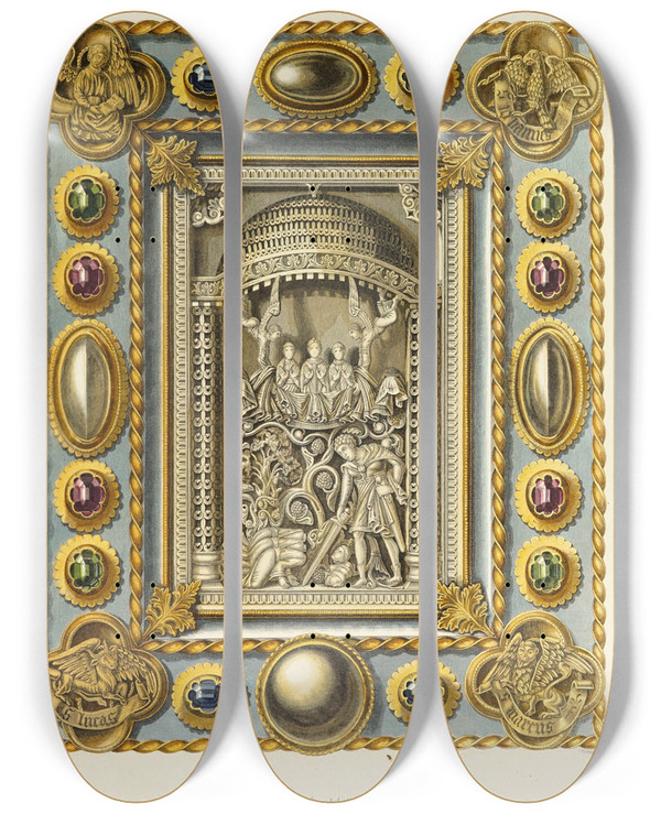 Triptych art skateboard deck of Carl Becker Kunstwerke Und Gerathschaften Des Mittelalters Und Der Renaissance Pl16 by Carl Becker (19-)