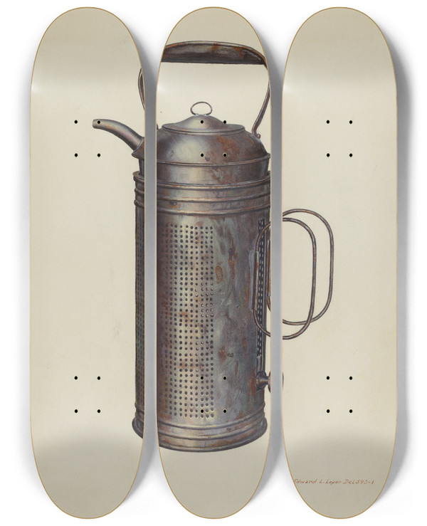Triptych art skateboard deck of Edward L Loper Milk Warmer by Edward L Loper (1916-2011)