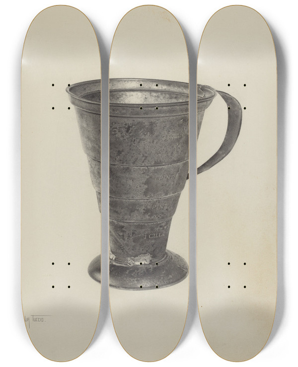Triptych art skateboard deck of Amelia Tuccio Pa German Graduated Measure by Amelia Tuccio (20-)