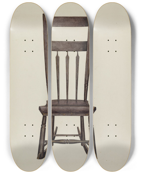 Triptych art skateboard deck of Helen Bronson Shaker Nursing Chair by Helen Bronson