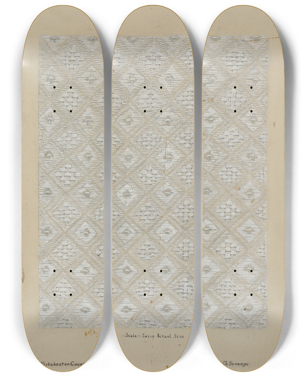 Triptych art skateboard deck of Isabelle De Strange Tablecloth by Isabelle De Strange