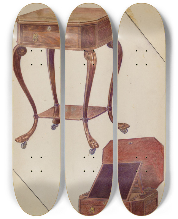 Triptych art skateboard deck of Frank Wenger Writing Or Sewing Table_1 by Frank Wenger (20-)