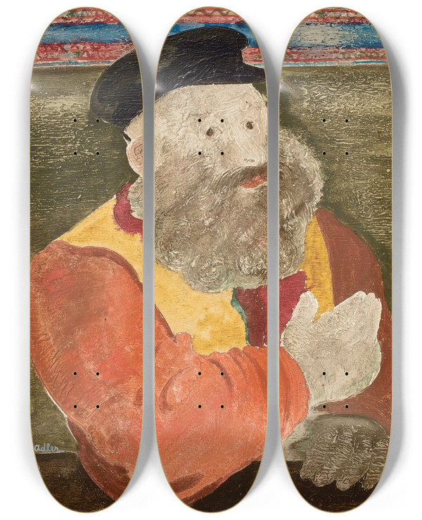 Triptych art skateboard deck of Jankel Adler Brtiger Rabbi by Jankel Adler (1895-1949)
