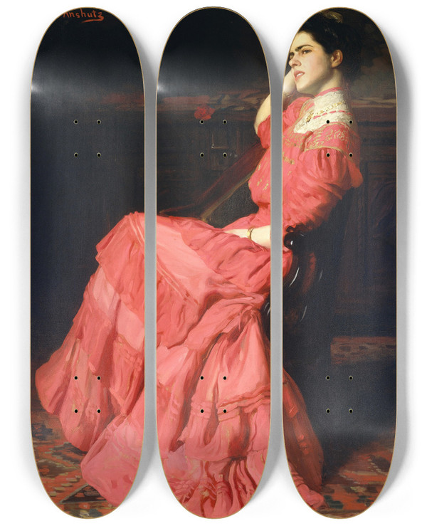 Triptych art skateboard deck of Thomas Pollock Anshutz A Rose by Thomas Pollock Anshutz (1851-1912)