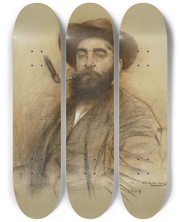 Triptych art skateboard deck of Ramn Casas Selfportrait_2 by Ramon Casas (1866-1932)